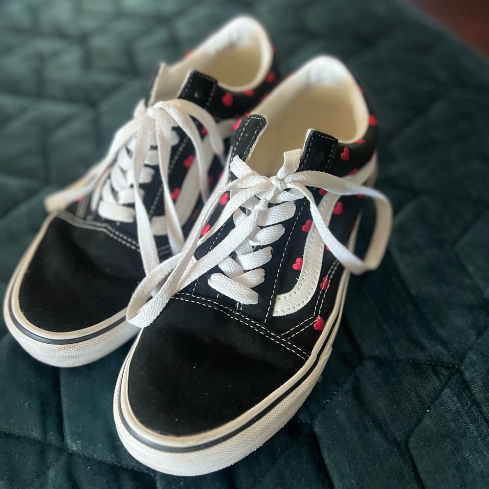 Vans Black and White Sneakers with Red Accents